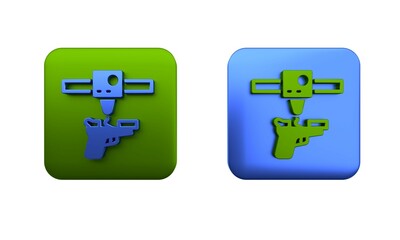 Aufkleber - Colorful 3D printer gun icon isolated on white background. 3d printing. Square button. 3D render illustration
