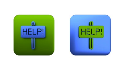 Poster - colorful help icon isolated on white background. square button. 3d render illustration