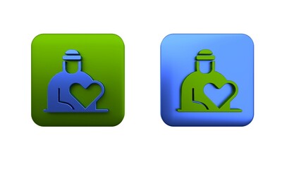Aufkleber - Colorful Volunteer icon isolated on white background. Care, love and good heart community support poor, homeless and elder persons. Square button. 3D render illustration