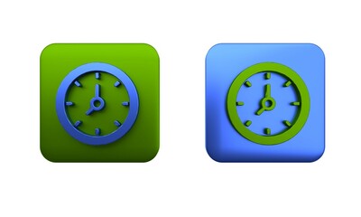Poster - Colorful Clock icon isolated on white background. Time symbol. Square button. 3D render illustration
