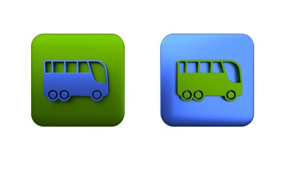 Poster - Colorful Bus icon isolated on white background. Transportation concept. Bus tour transport. Tourism or public vehicle symbol. Square button. 3D render illustration