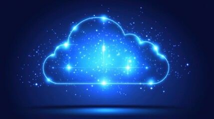 Poster - A glowing blue cloud symbol with stars, representing digital storage and technology.