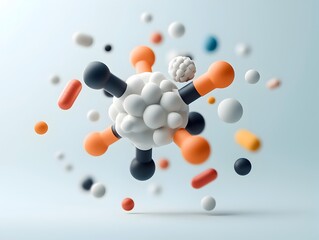 Poster - This image is a minimalist 3D rendered that focuses on the basic structure and design elements of the insulin molecule  The clean lines  simple shapes