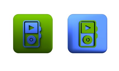 Poster - Colorful Music player icon isolated on white background. Portable music device. Square button. 3D render illustration