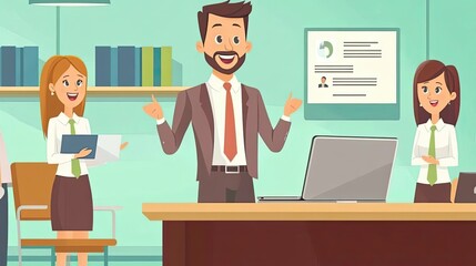 Poster - A Male and Two Female Business Professionals Collaborating in an Office Setting