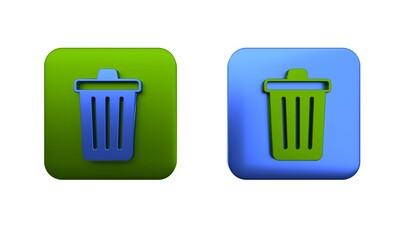 Aufkleber - Colorful Trash can icon isolated on white background. Garbage bin sign. Recycle basket icon. Office trash icon. Square button. 3D render illustration