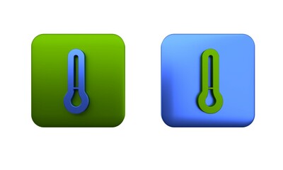 Poster - Colorful Meteorology thermometer measuring icon isolated on white background. Thermometer equipment showing hot or cold weather. Square button. 3D render illustration