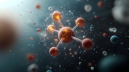 Poster - Molecular Majesty Reborn A visually stunning and cinematic depiction of the grandeur and intricate complexity of atomic structures glowing energy fields prismatic refractions of light
