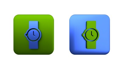 Poster - Colorful Wrist watch icon isolated on white background. Wristwatch icon. Square button. 3D render illustration