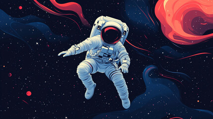 Poster - An astronaut floats in the vastness of space surrounded by colorful cosmic clouds and stars. Generative AI