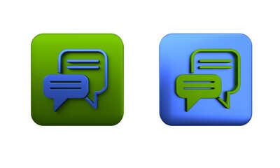 Poster - Colorful Speech bubble chat icon isolated on white background. Message icon. Communication or comment chat symbol. Square button. 3D render illustration
