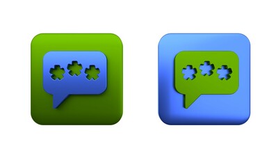 Poster - Colorful Speech bubble chat icon isolated on white background. Message icon. Communication or comment chat symbol. Square button. 3D render illustration