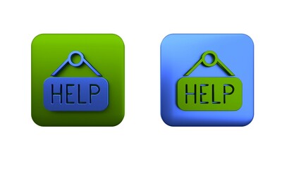 Poster - Colorful Signboard with text Help icon isolated on white background. Square button. 3D render illustration