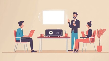 Poster - Business Presentation with a Whiteboard and Projector