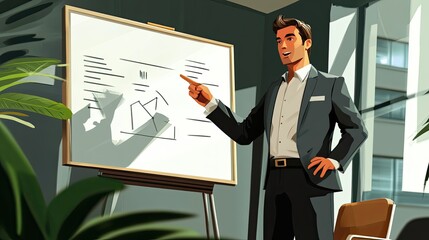 Poster - A businessman explaining a business graph to a colleague