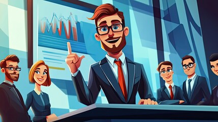 Poster - A Businessman Presenting a Graph to His Colleagues