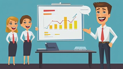 Poster - Businessman Presenting Growth Chart to Colleagues