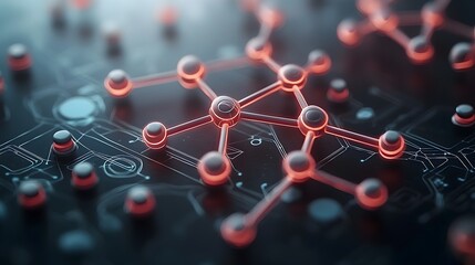 Poster - Striking and visually captivating geometric representation of an intricate molecular structure with glowing neon hues a lattice of interconnected atoms