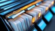 © artbot - A close-up of a filing cabinet with organized documents and illuminated labels.