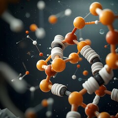 Poster - Mesmerizing Molecular Structure Captivating Geometric Design and Vibrant Chromatic Palette  A striking juxtaposition of linear and curvilinear elements