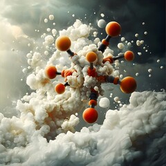 Poster - Mesmerizing Molecular Dance A Futuristic Digital Painting of the Dynamic and Intricate Components of a Molecular Model Set Against an Ethereal Backdrop