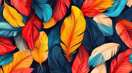 Poster - Vibrant and colorful feathers in a dark background