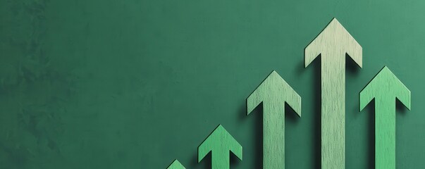 Poster - A series of upward-pointing green arrows on a textured green background, symbolizing growth and progress.
