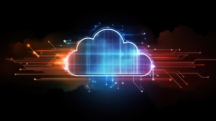 Poster - A digital cloud symbol with glowing lines, representing data storage and technology.