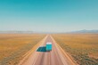 © taweesak - Long stretch of highway through desert with lone truck, side view, illustrating vastness of crosscountry routes, cybernetic tone, Monochromatic Color Scheme