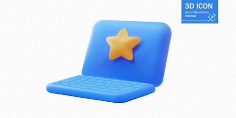 Poster -  3D illustration of a laptop with a star icon