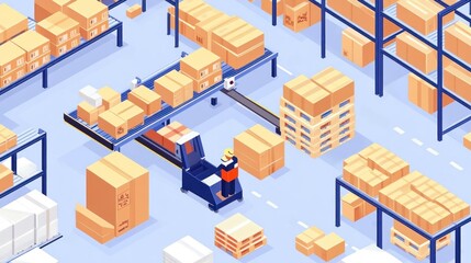Poster - Automated Warehouse Workers Efficiently Manage Cardboard Boxes