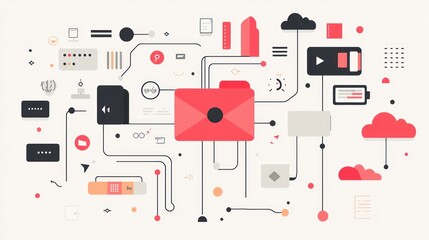Poster - Abstract illustration of digital communication and technology concepts.