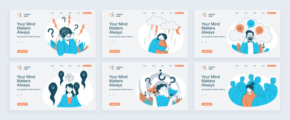 Aufkleber - mental health problem concept of landing page with slide templates set in flat design. website heade