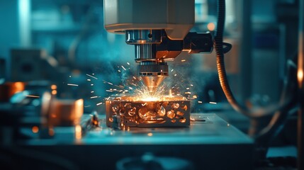 Poster - Industrial Machine Precisely Cuts Metal Piece
