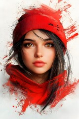 Poster - Striking and Captivating Retro Pop Art Style Digital Portrait of a Confident and Expressive Young Woman with Saturated Vibrant Colors and Dynamic Brushstroke Textures