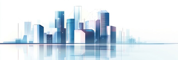 Fototapete - The skyline features sleek buildings interconnected by an AI network, symbolizing innovation and urban development in modern architecture. Generative AI