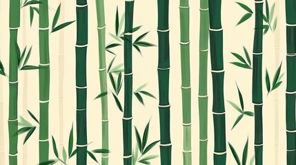 Poster - Green Bamboo Stalks and Leaves Pattern Design