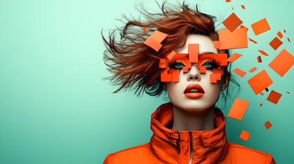 Poster - Retro pop art portrait of a woman with a range of captivating exaggerated expressions a bold and almost sculptural hairstyle and graphic high contrast makeup set against a gritty