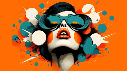 Poster - Captivating Retro Pop Art Woman with Emotive Exaggerated Expressions and Bold Graphic Makeup Channeling 1970s Punk Aesthetic in Gritty Industrial Environment