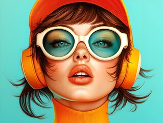 Poster - Captivating Retro Pop Art Woman with Animated Facial Reactions and Neon Infused Design A Visually Striking Reminiscent of 1980s Video Game Character Art
