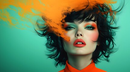 Poster - Striking Retro Pop Art Portrait of a Woman with Captivating Animated Facial Reactions Captured Through a Vivid