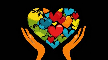 Aufkleber - Colorful hearts and hands form a symbol representing global kindness and responsibility celebrated on November 13 each year. Generative AI