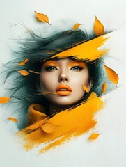 Poster - Captivating retro pop art portrait featuring a woman s face with a mesmerizing expression dramatic lighting and surreal visual elements combined with an impasto texture for a striking and effect