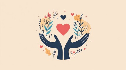 Poster - The World Kindness Day logo features hands nurturing plants and hearts, promoting kindness and responsibility on November 13. Generative AI