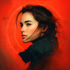 Poster - Mesmerizing retro pop art portrait of a captivating woman with an alluring expression dynamic gestures and a bold vibrant neon color palette