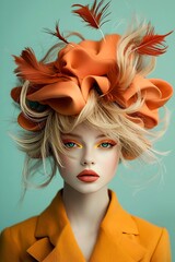 Poster - Captivating Retro Pop Art Woman with Avant Garde Hairstyle and Sculptural Makeup in Vibrant Neon Palette   Dynamic