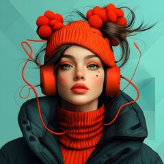 Poster - Alluring Retro Pop Art Woman with Vibrant Neon Infused Kaleidoscopic Patterns and Fluid Movements in a Digital Painting Style Evoking the Vaporwave Aesthetic