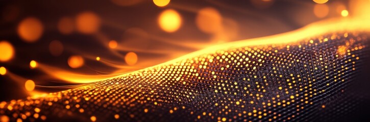 Aufkleber - Abstract golden wave with glowing particles on a dark background, creating a sense of motion and energy.