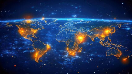 Wall Mural - a glowing view of earth from space, highlighting city lights and the atmosphere's warm glow, symboli