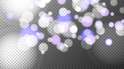 Aufkleber - Bright bokeh lights texture. Abstract blur light effect. Blurred overlay template. Transparent background. Vector illustration.